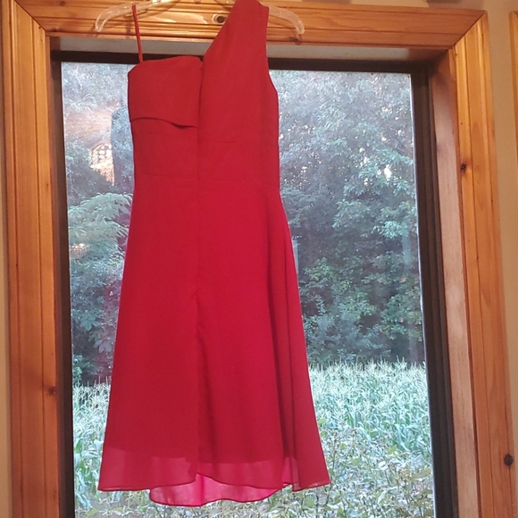 Red one shoulder bridesmaids dress - Picture 2 of 2